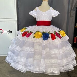 Floral White Kids Costume Dress
